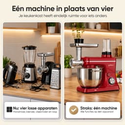 Gatson Multifunctionele Keukenmachine - Blender, Vleesmolen, Koekjesmaker & Groentesnijder - Keukenmixer - Keukenrobot - Foodprocessor - Mixer Met Mengkom — thumbnail 3