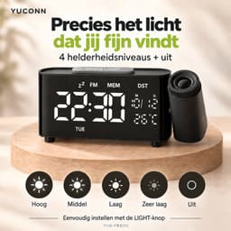 Yuconn wekkerradio met Projectie - Projectiewekker - Dubbel Alarm - Dimbaar — thumbnail 5