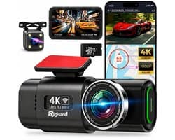 Digisand Dashcam Voor Auto - 128G 4K 2160P Ultra HD - Voor & Achter ultracompacte autocamera- Wifi & GPS - HD Nachtzicht - G-Sensor - Met Parkeerbewaking - Met App