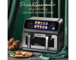 Heteluchtfriteuse Dubbele Mand - 2200 W Vermogen - 9 L Inhoud - LED Touch Display - Olievrij - Familie Oven