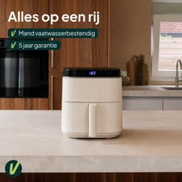 Vivid Green Airfryer 5L – Tot 5 Personen – 12 Programma's – Ribbeldesign – Vaatwasserbestendig – PFAS-vrij – Crème — thumbnail 3
