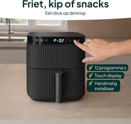 Vivid Green Airfryer 5L – Tot 5 Personen – 12 Programma's – Ribbeldesign – Vaatwasserbestendig – PFAS-vrij – Zwart — thumbnail 2