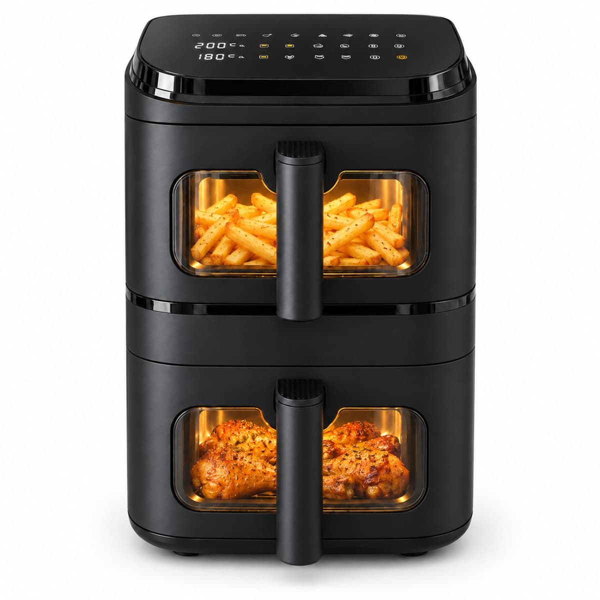 Vivid Green Dubbele Airfryer Verticaal – 9L – 2 Lades – Dual Zone met SYNC – Kijkvenster – 2500W – PFAS-vrij – Zwart — afbeelding 1