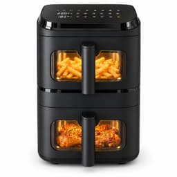 Vivid Green Dubbele Airfryer Verticaal – 9L – 2 Lades – Dual Zone met SYNC – Kijkvenster – 2500W – PFAS-vrij – Zwart — thumbnail 1
