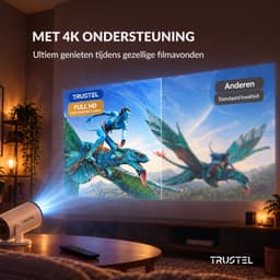 Trustel® Mini Beamer - Smart Projector met Netflix – 4K Ondersteuning – WiFi 6 & Bluetooth – 180° Draaibaar – Auto Keystone – Thuisbioscoop – Wit — thumbnail 3