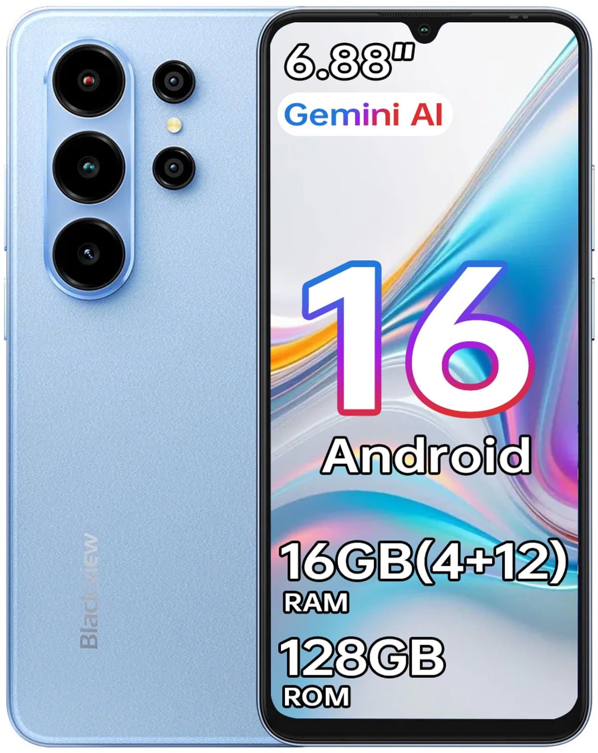 Blackview WAVE 10C Smartphone 16GB(4+12) RAM 128GB ROM Blauw — afbeelding 1