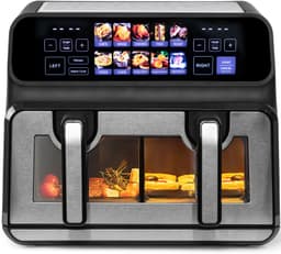 Heteluchtfriteuse – Dubbele Kamer 9 Liter – 2200 Watt – ABS en PC – Zwart – Kijkvenster en Aanraakbediening — thumbnail 3