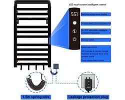 Verwarmd handdoekenrek, wifi slimme thermostaat handdoekverwarmer, voor Alexa en en APP, handdoekverwarmer,500x870mm,handdoekradiator,elektrische handdoekverwarmerradiator-WIFI Black Right