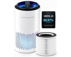 BLANC SQUARE Luchtreiniger Air Purifier PRO - Vervangbaar HEPA 13 + Koolstof filter - CADR 170m³/u 30m² - Filtert Fijnstof, Hooikoorts, Pollen en Huisstofmijtallergenen - Clean Air Slaapkamer
