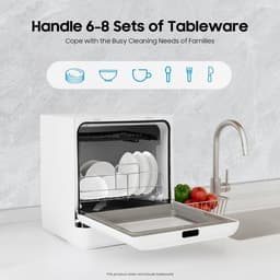 Mini Vaatwasser - Draagbare Spoelmachine - Snel Servies Reinigen - Vier Wasprogramma's - 6-8 Borden Capaciteit - Wit — thumbnail 4
