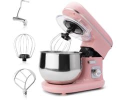 Thuys - Keukenmachine Roze - 1100W - 5 Liter RVS Kom - Spatbescherming - voor Kneden - Mixen en Bakken Thuis