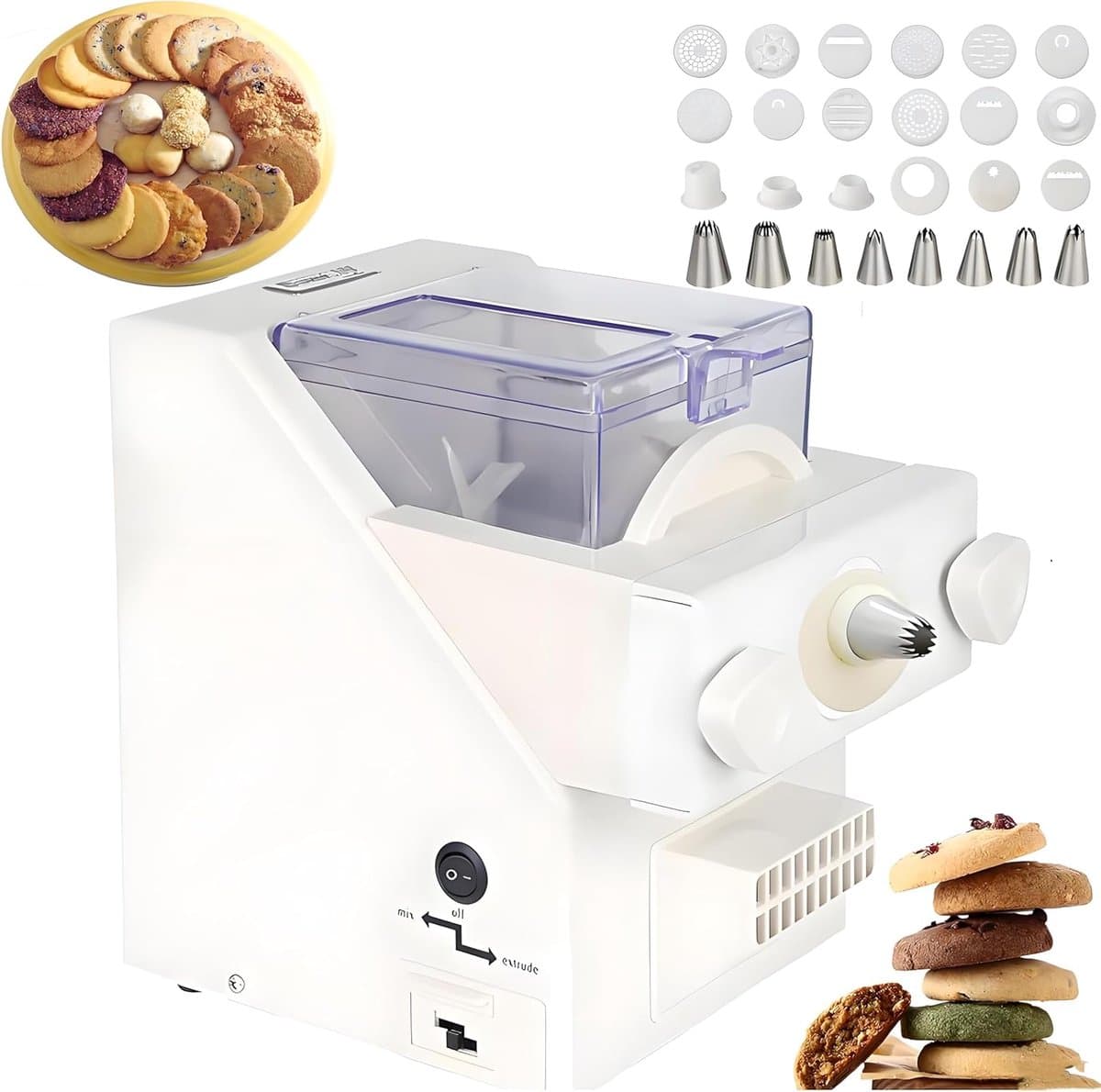 Automatische Koekjesmachine - Koekjespers Decoreren - Zelf Bakken - Ergonomisch Ontwerp - 345 x 24 x 31 cm - Wit — afbeelding 1