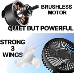 Autoventilator met 3 snelheidsstanden, 360° draaibare rotatie, stil en draagbaar, geschikt voor gebruik in auto's en SUV's in de zomer (met zuignap). — thumbnail 5