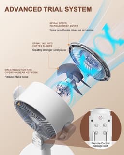KZQ Staande Ventilator Voor Slaapkamer - Luchtcirculator - 90° En 180° Oscillerend - 5 Snelheden - 3 In 1 Vloer En Tafel Model - 38cm 60cm 82cm Verstelbare Hoogte - Met Afstandsbediening - Voor Thuis En Studentenkamer - Wit — thumbnail 5