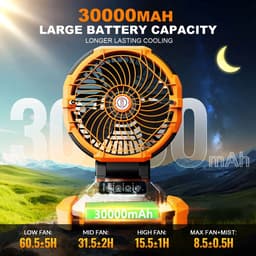 DIMICO - Mobiele Ventilator met Verneveling - Draagbaar - Mistventilator - Nevelventilator - Oranje - 30000mAh - 4 Snelheden — thumbnail 4