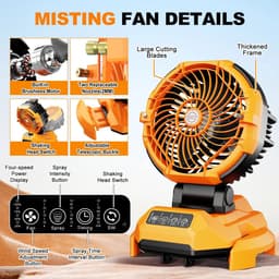 DIMICO - Mobiele Ventilator met Verneveling - Draagbaar - Mistventilator - Nevelventilator - Oranje - 30000mAh - 4 Snelheden — thumbnail 5