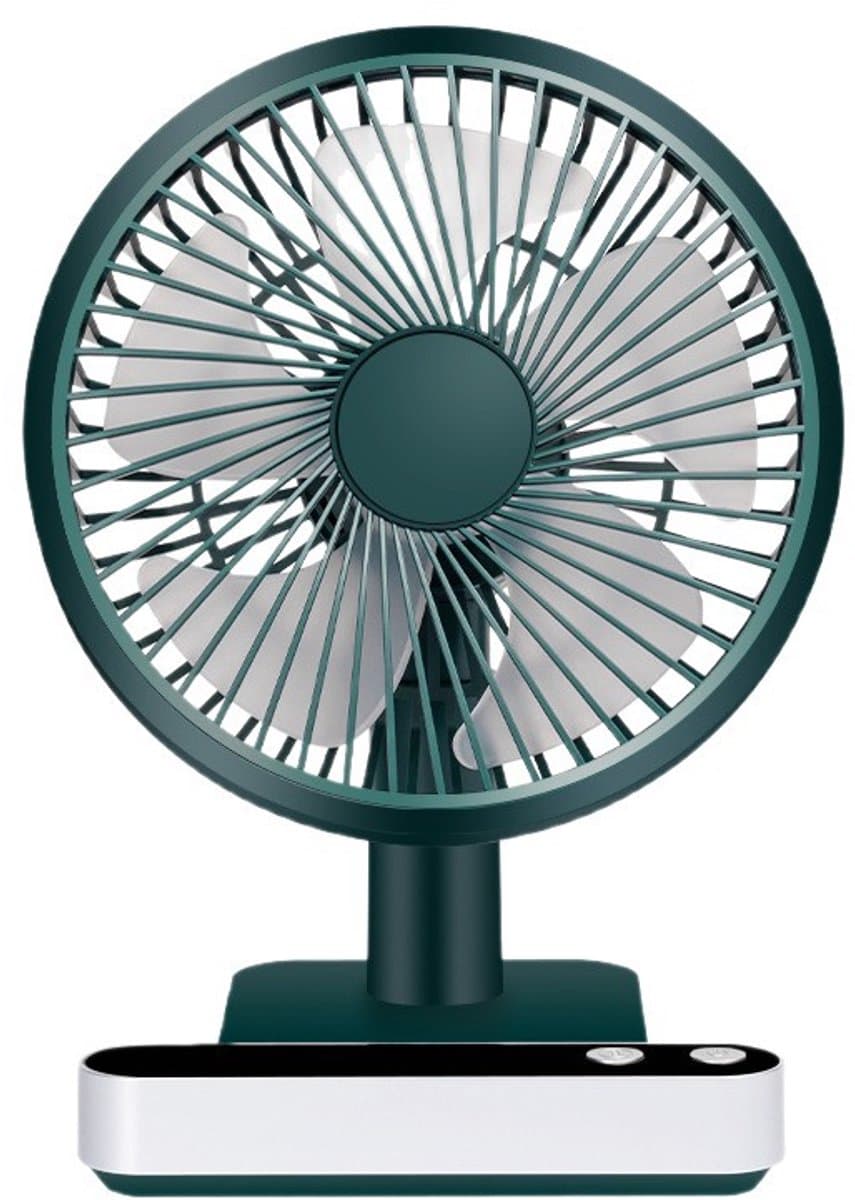 Stille oscillerende ventilator - Draagbare USB-bureauventilator met een 4000mAh-batterij, 4 windsnelheden, 180° oscillatie, groene kleur. — afbeelding 1