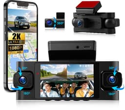 SnelShoppen - Dashcam Auto 2K + 1080p Met 360 Graden Bescherming, Ultranachtzicht, 5 GHz Wifi App-besturing, GPS, WDR, G-sensor, Loop-opname, Max. 256 — thumbnail 5