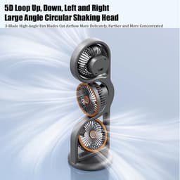 Ventilator - Draagbare Driehoofdige Ventilator - 5 Snelheden - USB Oplaadbaar - 360° Verstelbaar - 1200 mAh - Voor Kantoor en Buiten - Grijs — thumbnail 3