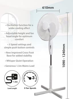 Staande Ventilator - Vloerventilator Tafelventilator - Ruimte Koelen - Oscillerende Functie - 16 inch - Rood — thumbnail 3