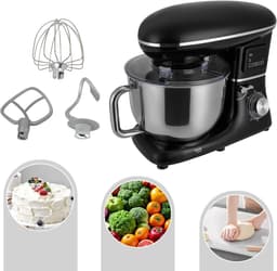 Keukenmachine - Deegmachine Mixer - Bakken En Koken - Lcd Display Timer - 6.2 Liter Kom - Zwart — thumbnail 3