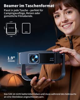 SnelShoppen - Smart Beamer Mini Projector 1080p Full HD, Autofocus, Trapeziumcorrectie, 360° Draaibaar, WiFi6 en Bluetooth voor Thuisbioscoop, Camping — thumbnail 2