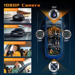 SnelShoppen - 4-kanaals auto-dashcam met 3,16 inch IPS-display, 1080p voor- en 3 x 480p camera, nachtzicht, loopopname, rijrecorder met achteruitrijhu — thumbnail 5