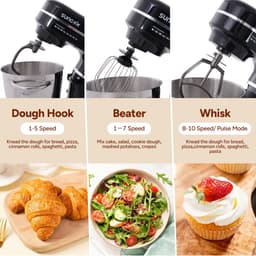 SUNCOK Keukenmixer, Keukenmachine, krachtige motor van 1500 W, met twee roestvrijstalen mengkommen (4,5 l en 5,5 l), multifunctionele deeghaak, geschikt voor bakken en kneden van deeg. — thumbnail 3