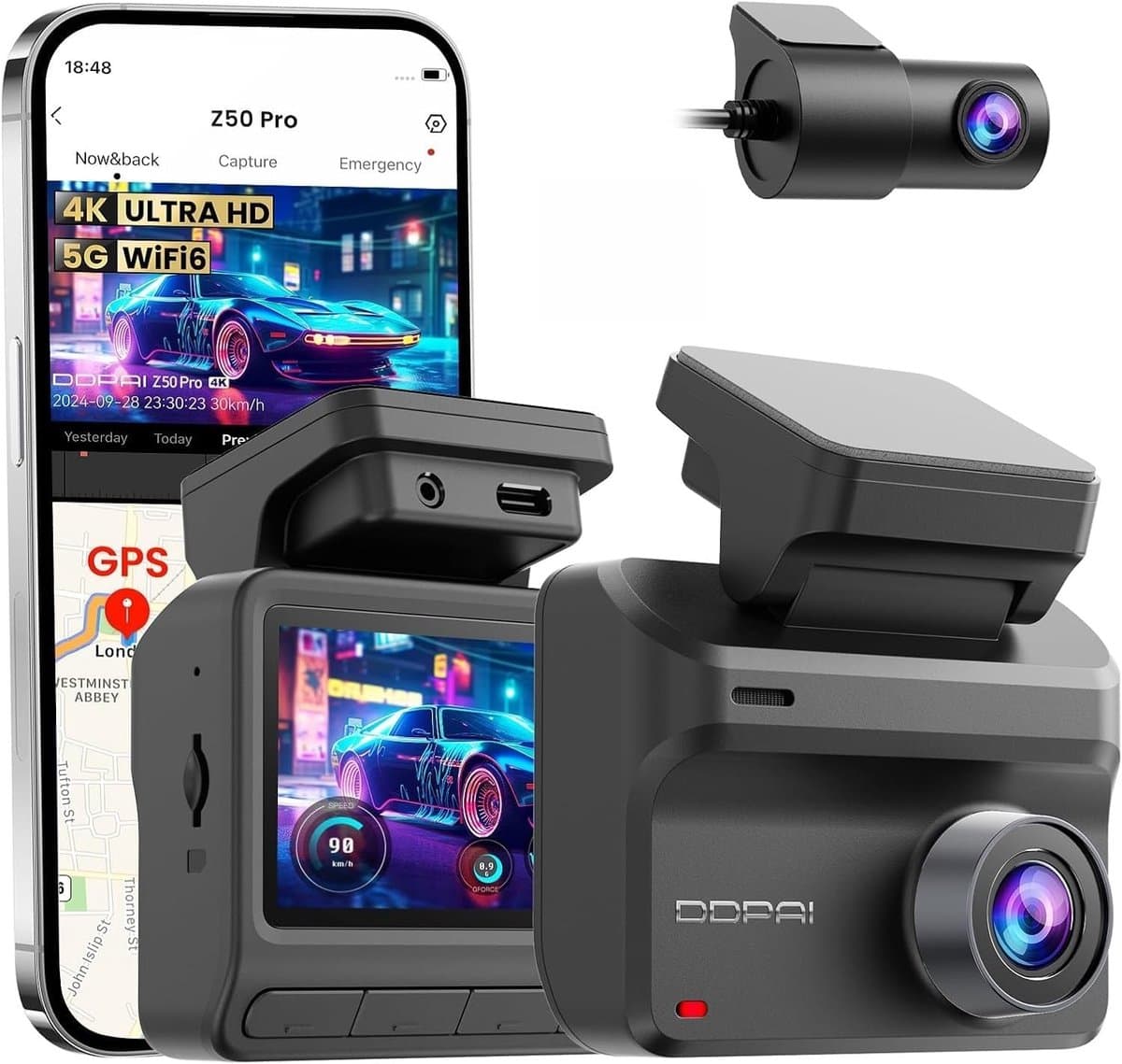 Dashcam voor auto - Zwart - Z50Pro zonder SD-kaart - 4K+1080P Dual-opname met GPS en Nachtzicht - Voor Auto's — afbeelding 1