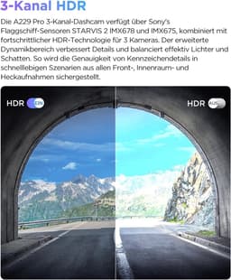 Dashcam voor auto - Zwart - 3 camera's 4K + 2K + 1080p - Dual Starvis 2 Sensoren met HDR en Nachtzicht - Met GPS en Spraakbesturing — thumbnail 3