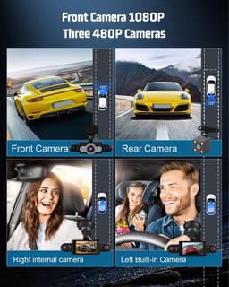 Dashcam voor auto - Zwart - 3 inch HD-scherm - 4-kanaals 1080p 360° auto-video-recorder - Voor personenauto's en SUV's — thumbnail 2
