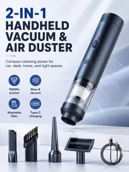 Mini handstofzuiger auto draadloos 5000 Pa 90W zwart, USB-C oplaadbaar draagbare vacuümreiniger voor auto, thuis en kantoor voor meerdere toepassingsscènes — thumbnail 2