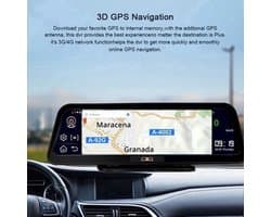 Dashcam voor Auto - 10" 4G ADAS Dashcam - GPS Navigatie & Dual Lens Achteruitrijcamera - 15m Achtercamera - Geen Geheugenkaart - Zwart