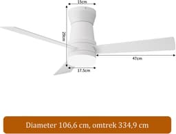 2-in-1 Plafondventilator, LED-Verlichting, 3 Instelbare Kleuren, 6 Snelheden, 3 Bladen, Sfstandsbediening, Timerfunctie, Geschikt voor Zowel Winter als Zomer, Ideaal Woonkamer (Wit, 107 cm) — thumbnail 1