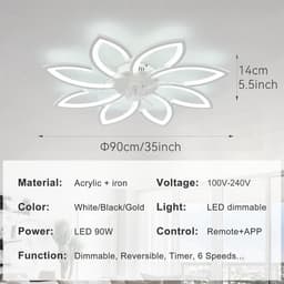 8 Bloem Ventilator Lamp - Moderne Plafondlamp Ventilator - 6 Standen - Wit - Dimbaar - Plafondventilator — thumbnail 5