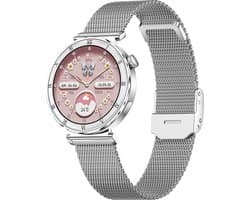 Knobbout Luxe 1.19" AMOLED Dames Smartwatch – 390 × 390 HD Display – Bluetooth Bellen – Hartslag , Bloeddruk- & Zuurstofmeting – Slaapmonitor – Ademhalingstraining – Menstruatiecyclus – AI-Spraakassistent – IP67 Waterdicht – Zilver Stalen Band