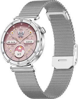 Knobbout Luxe 1.19" AMOLED Dames Smartwatch – 390 × 390 HD Display – Bluetooth Bellen – Hartslag , Bloeddruk- & Zuurstofmeting – Slaapmonitor – Ademhalingstraining – Menstruatiecyclus – AI-Spraakassistent – IP67 Waterdicht – Zilver Stalen Band — thumbnail 1