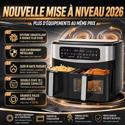 10L Heteluchtfriteuse met Dubbele Mand 6L+4L, Kijkvenster Airfryer, Micro-Stoomfunctie, 12 Programma’s, LED-Touchscreen, 50-230°C, 2600W, Olievrij, Zwart — thumbnail 3