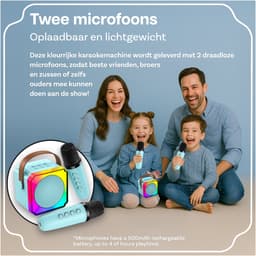 Karaoke Set voor Kinderen met Bluetooth Speaker van MMOBIEL – Met 2 Draadloze Microfoons, LED-verlichting, Geluidseffecten – Feest, Cadeau voor Meisje, Jongen, Kinderen 3+ jaar – Blauw — thumbnail 4