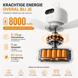 Lapamax Camping Ventilator met LED Verlichting Ø27 cm – 8000mAh Oplaadbare Accu – Tent Ventilator met Afstandsbediening en Timer – 4 Snelheden & 3 Lichtstanden – Stille DC Motor – ventilator camper Voor Tent, Caravan, Camper en Overkapping – Wit — thumbnail 3