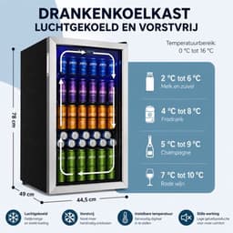 Casa Living Koelkast - Drankenkoelkast met Glazen Deur - 90 Liter - 126 Blikjes - Verstelbare Planken - LED Verlichting - Zwart — thumbnail 3