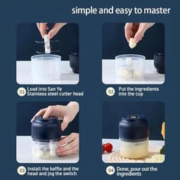 Elektrische hakker - Mini keukenmachine - Snel ingrediënten snijden - Draadloos en USB-oplaadbaar - 300ml capaciteit - Blauw — thumbnail 4