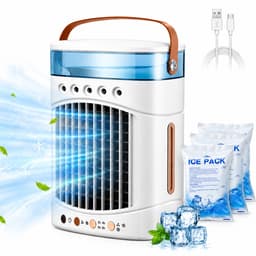 Mini Airco 4-in-1 – Draagbare Mobiele Luchtkoeler met Luchtbevochtiger – 5 Vernevelaars, 3 Nevelstanden, 2 Snelheden, Timer & LED – USB Bureauventilator Zonder Afvoerslang – Wit — thumbnail 1