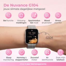 Nuvance Smartwatch Dames - Smartwatch Heren - Stappenteller Horloge Dames - Hartslagmeter - Sporthorloge - Geschikt voor iOS/Android - Incl. 5 Bandjes - Zilver — thumbnail 2