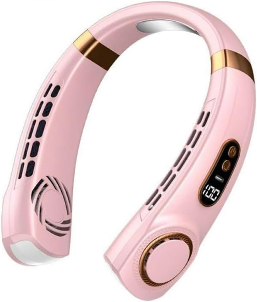 Draagbare LED Smart Digital Nekventilator van 4000 mAh met USB-aansluiting, stille werking, multifunctioneel met gekleurde lampjes, geschikt voor buitenactiviteiten en hardlopen in het donker (roze) — afbeelding 1