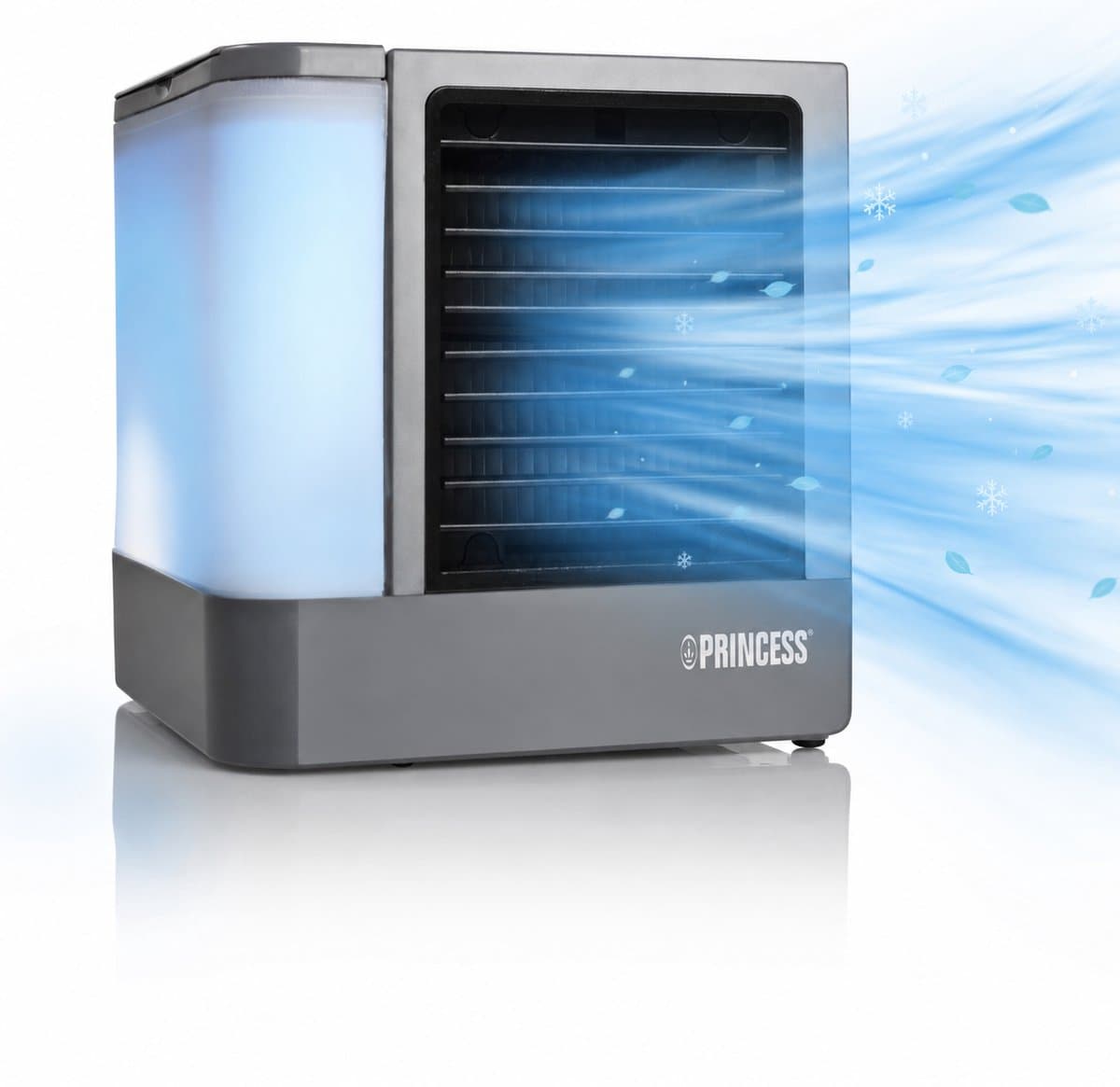 Princess 355500 Premium Mini Luchtkoeler 14,2x14,2x14,8cm – Draagbare airco voor Bureau, Slaapkamer – Aircooler USB-C, 7 Kleuren LED Verlichting, Uitneembaar Waterverdampingsfilter, Persoonlijke Verkoeler, Compact voor Thuis, Kantoor en Reizen — afbeelding 1