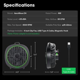 Kweektent ventilator stil clip fan USB met 3 snelheden verstelbare luchtstroom compacte luchtcirculatie set van 2 stuks — thumbnail 4