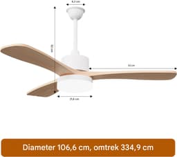 Plafondventilator met Licht 106 cm Houtlook – Stil DC Motor, LED 3 Kleuren & Afstandsbediening — thumbnail 5