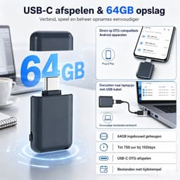 64GB Mini Voice Recorder - Digitale Spraakrecorder met DSP Ruisonderdrukking - USB-C OTG Audio Recorder met Spraakactivatie VOR - Eénknops Opnameapparaat voor Studie, Vergaderingen en Interviews — thumbnail 3