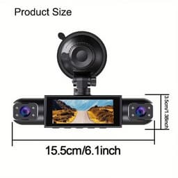 3-Camera Dashcam – 1080P Full HD Voorcamera & 720P Zijcamera's – 360° Opname met Nachtzicht en 3 Inch IPS-scherm – Inclusief 32GB memory kaart — thumbnail 2